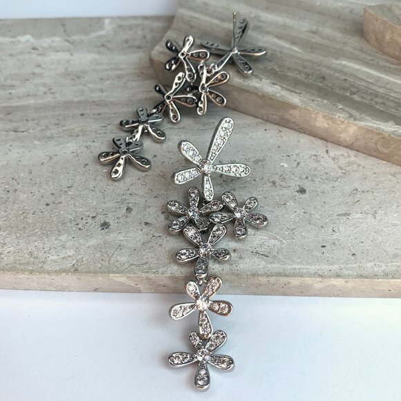 NEW ~ Anthropologie Shashi Delicate Pave Crystal Cascading Flower Earrings - Picture 5 of 11